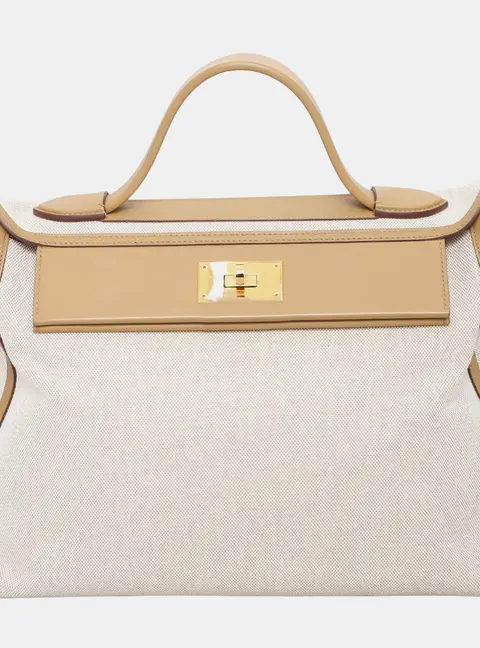 Hermes 24/24 35 Sesame Canvas Swift Leather Top Handle Bag