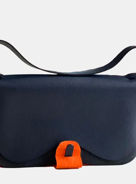 Hermes Colorado PM Dark Blue Canvas Leather Shoulder Bag