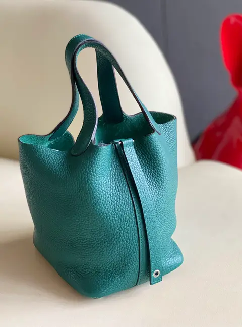 Hermes Picotin 18 Vert Cypress Taurillon Clemence Leather Top Handle Bag