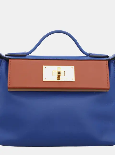 Hermes 24/24 Mini Blue Royal Cuivre Chai Evercolor Swift Leather Top Handle Bag