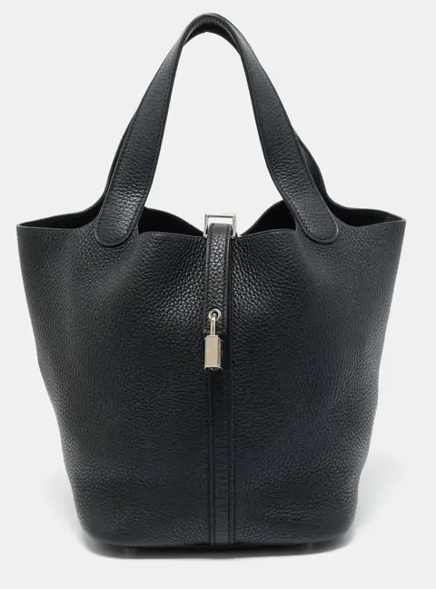 Herm&egrave;s Noir Taurillon Clemence Leather Picotin Lock 22 Bag