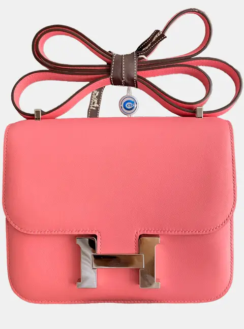 Hermes Constance 19 Rose Lipstick Swift Calfskin Leather Shoulder Bag