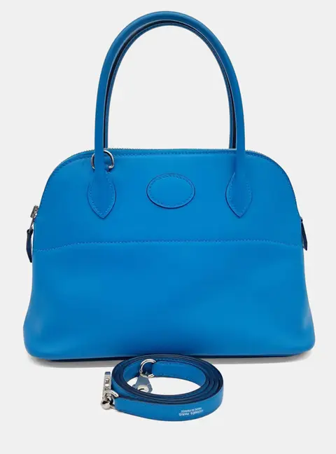 Hermes Bolide 27 Blue Swift Calfskin Leather Satchel Bag