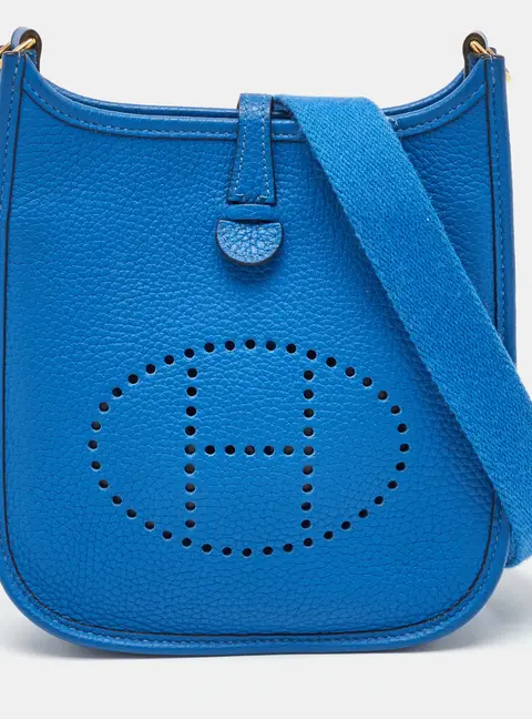 Herm&egrave;s Bleu France Taurillon Clemence Leather Evelyne TPM Bag