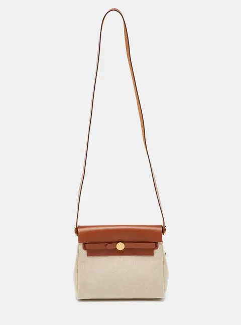 Herm&egrave;s Ecru/Natural Toile Canvas and Vache Hunter Leather Herbag Zip 20 Bag