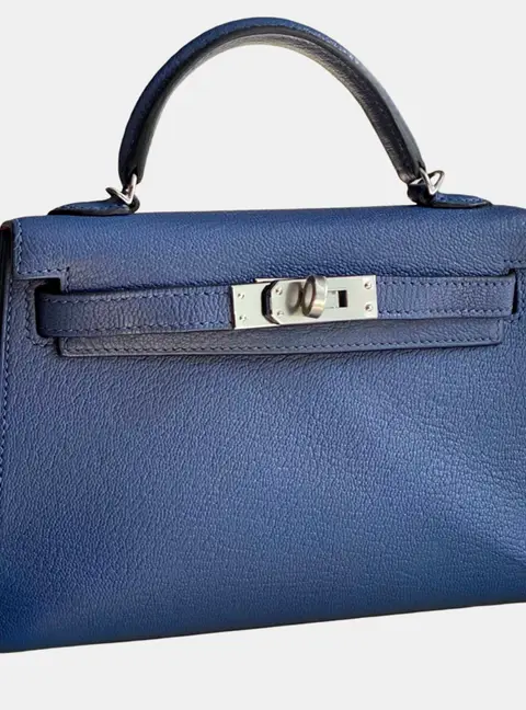 Hermes Kelly II Mini Agate Blue Epsom Leather Top Handle Bag