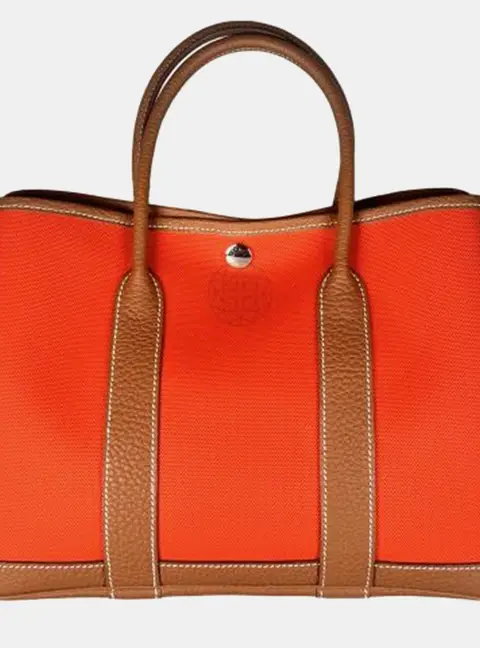 Hermes Garden Party 30 Orange Canvas Negonda Leather Tote Bag