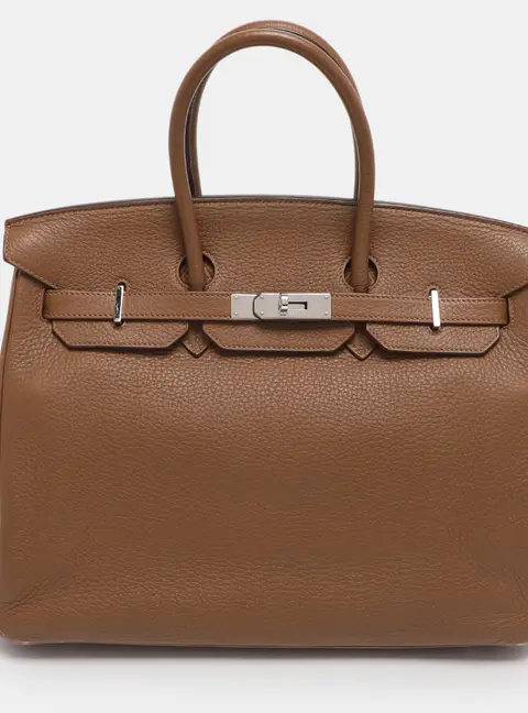 Hermes Alezan Taurillon Clemence Leather Palladium Finish Birkin 35 Bag