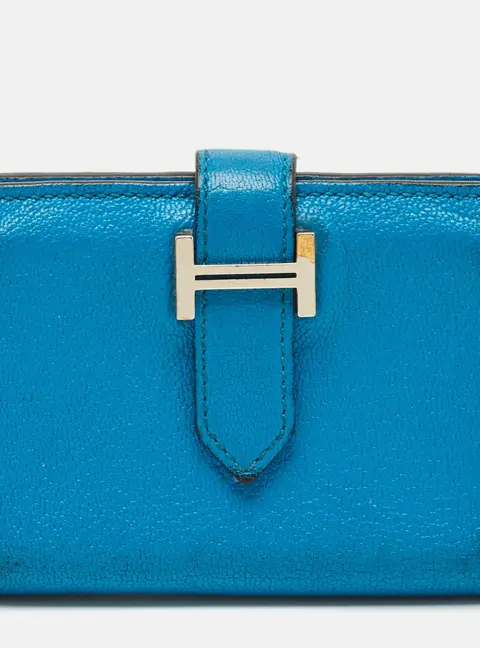 Hermes Bearn Blue Frida Chevre Leather Card Holder