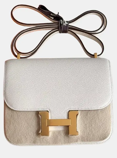 Hermes Constance 19 Cream Chevre Leather Felt Shoulder Bag