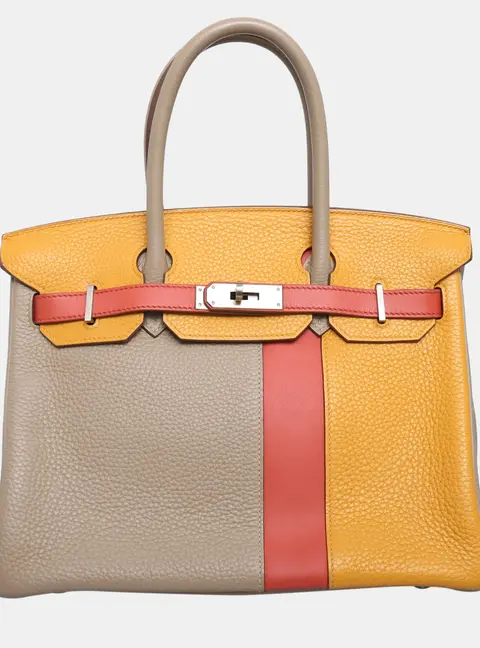 Hermes Birkin 30 Multicolor Togo Calfskin Leather Top Handle Bag