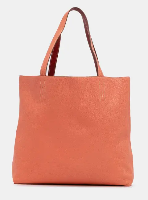Hermes Double Sens 36 Salmon Red Clemence Leather Tote Bag