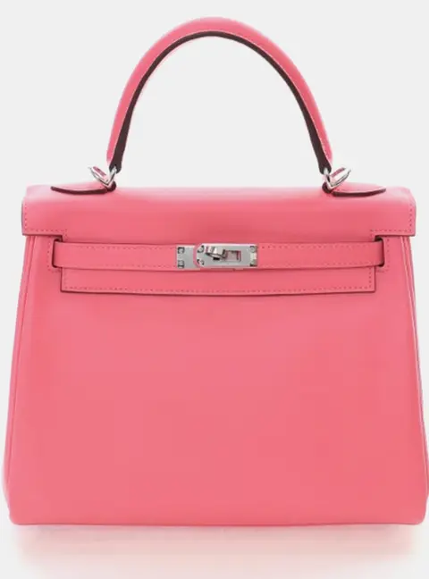 Hermes Kelly 25 Rose Azalea Swift Calfskin Leather Top Handle Bag