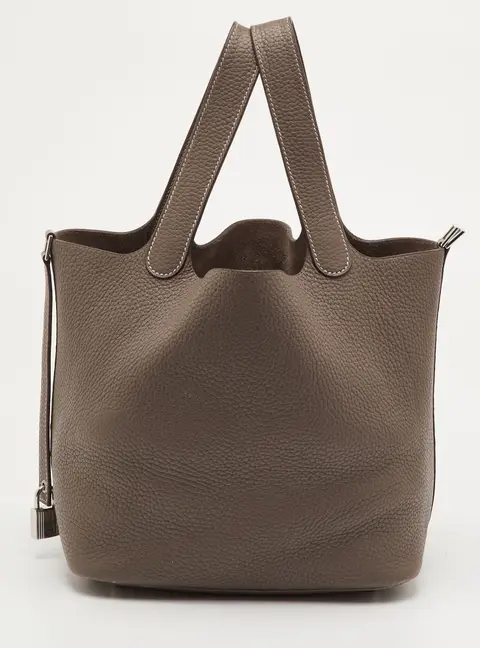 Herm&egrave;s Picotin Lock 22 Etoupe Taurillon Clemence Leather Tote