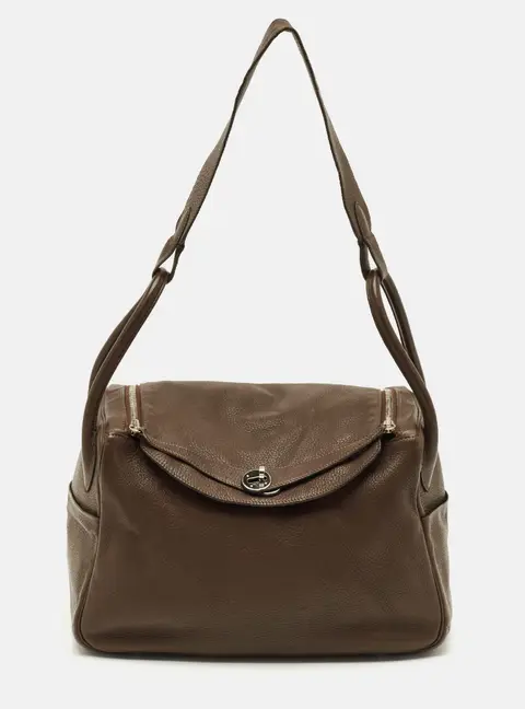 Herm&egrave;s Lindy 34 Palladium Finish Chocolat Togo Leather Shoulder Bag