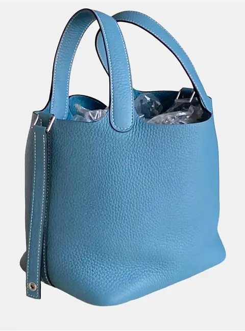 Hermes Picotin Lock 18 Denim Blue Clemence Calfskin Leather Top Handle Bag