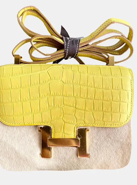Hermes Constance 14 Marigold Yellow Matte Alligator Leather Shoulder Bag