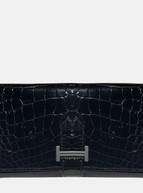 Hermes Constance Long Black Alligator Leather Wallet