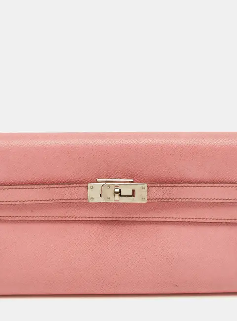 Hermes Kelly Longue Rose Bubblegum Epsom Leather Continental Wallet