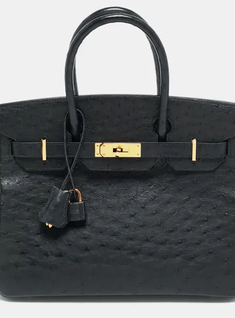 Hermes Birkin 30 Rose Gold Finish Noir Ostrich Tote