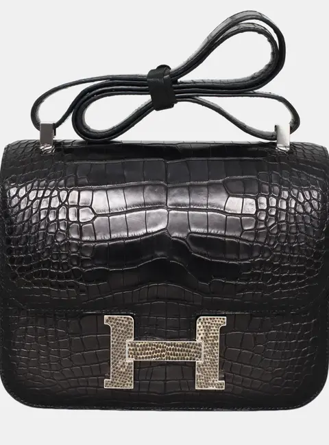 Hermes Constance 24 Black Niloticus Crocodile Leather Shoulder Bag
