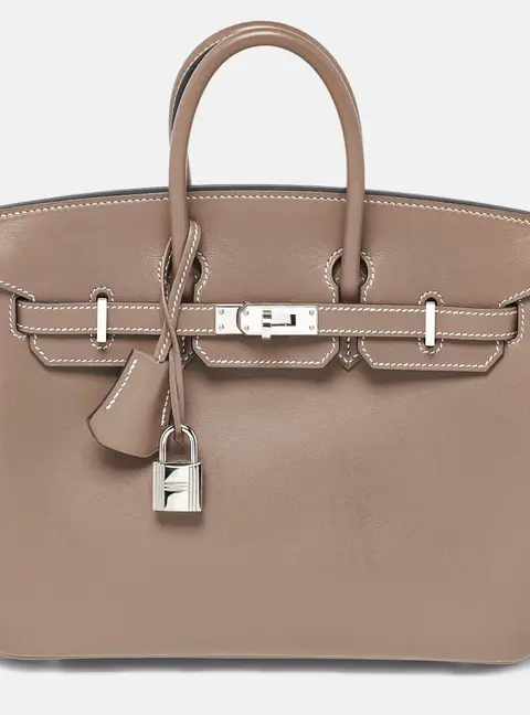 Hermes Birkin 25 Palladium Finish Etoupe Tadelakt Leather Tote