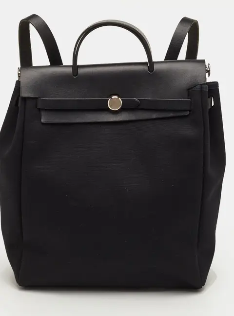 Hermes Herbag Black Toile Canvas and Vache Hunter 2-in-1 Backpack