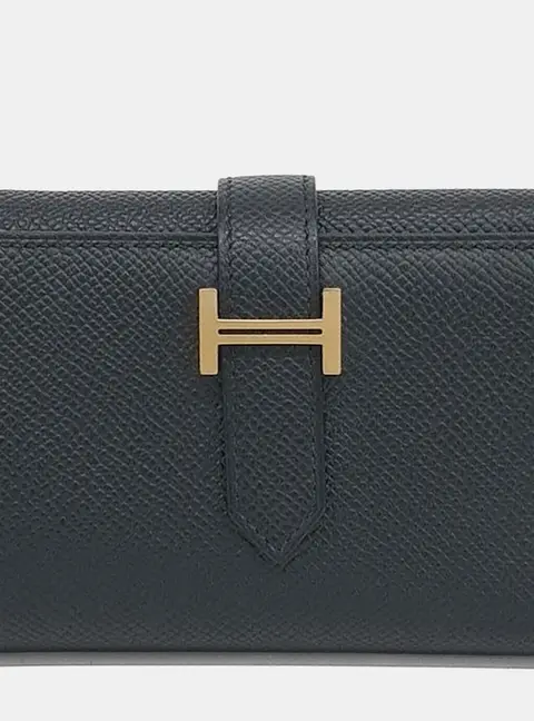 Hermes Bearn Compact Black Epsom Leather Wallet