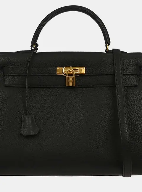 Hermes Kelly Sellier 35 Black Ardennes Leather Top Handle Bag