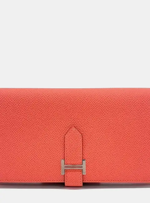 Hermes Bearn Long Coral Chevre Leather Wallet