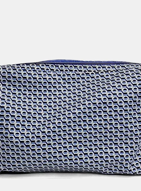 Hermes Travel Cube MM Blue Silk Pouch Bag