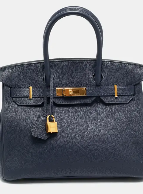 Herm&egrave;s Birkin 30 Gold Finish Bleu Nuit Togo Leather Tote