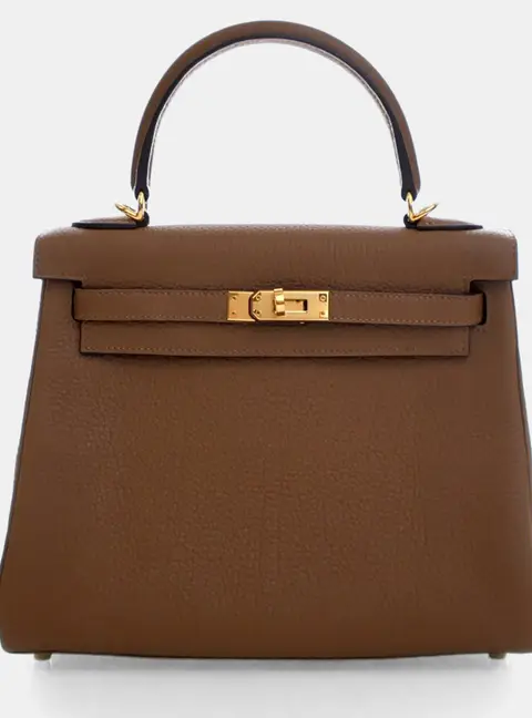 Hermes Kelly 25 Alezan Togo Calfskin Leather Top Handle Bag