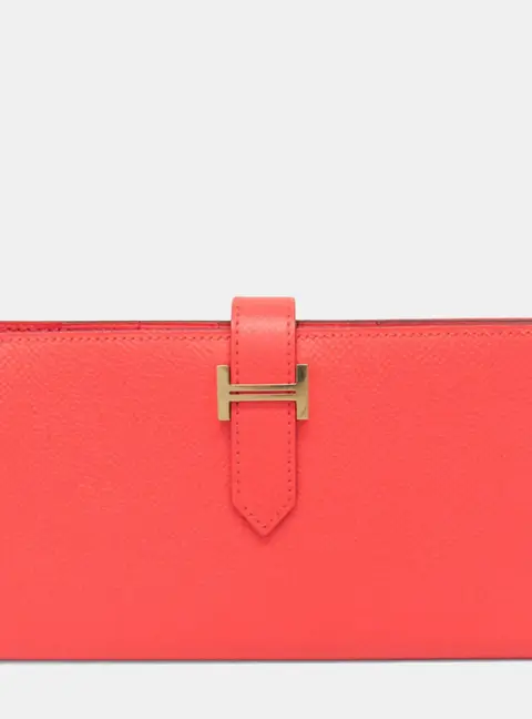 Hermes Bearn Souffle Salmon Pink Epsom Leather Long Bi-Fold Wallet