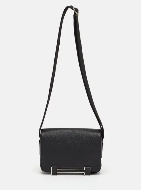Herm&egrave;s Geta Black Chevre Mysore Leather Shoulder Bag