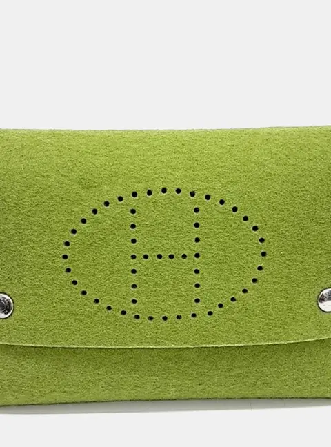 Hermes Evelyne PM Green Felt Clutch Bag