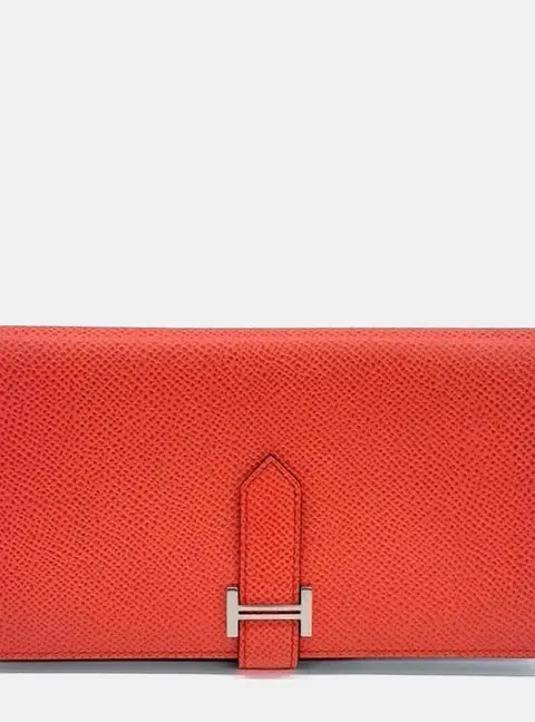 Hermes Bean Z Long Orange Leather Wallet