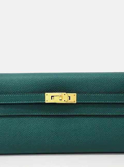 Hermes Kelly Long Wallet Blue Togo Calfskin Leather Clutch Bag