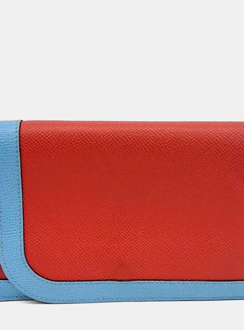 Hermes Carmen Long Blue Red Leather Long Wallet
