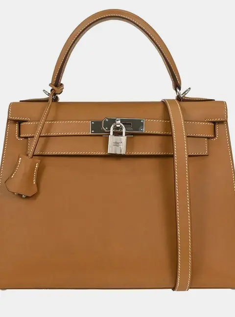 Hermes Kelly Sellier 28 Tan Chamonix Calfskin Leather Top Handle Bag