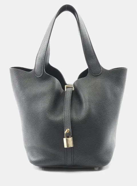 Hermes Picotin Lock MM Black Taurillon Clemence Leather Shoulder Bag