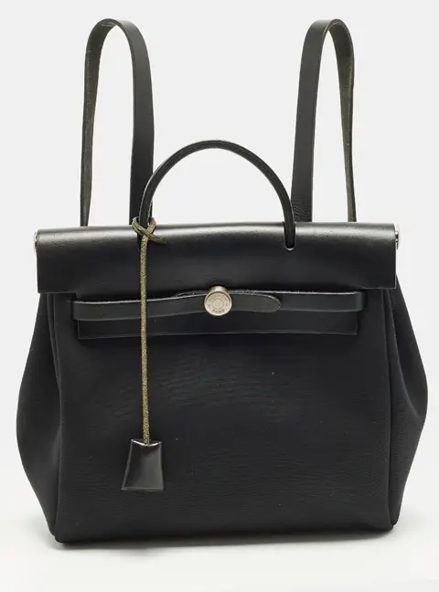 Hermes Herbag 2-in-1 Black Canvas and Vache Hunter Leather Backpack