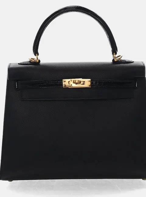 Hermes Kelly Touch Sellier 25 Black Veau Madame Calfskin Leather Top Handle Bag