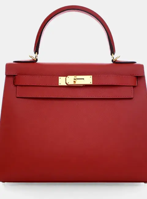 Hermes Kelly Sellier 28 Rouge Casaque Epsom Calfskin Leather Top Handle Bag