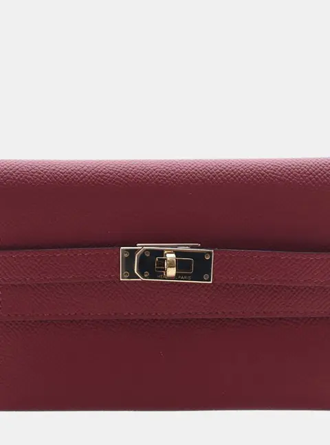 Hermes Kelly Compact Red Epsom Calfskin Leather Wallet Bag