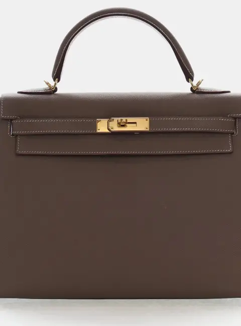 Hermes Kelly Sellier 32 Etoupe Epsom Calfskin Leather Top Handle Bag