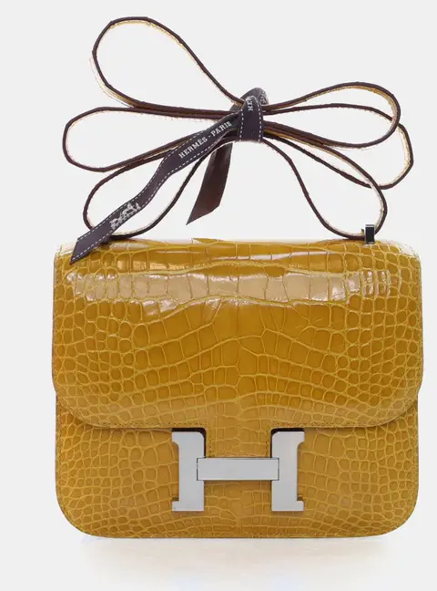 Herm&egrave;s Constance 18 Jaune Ambre Shiny Alligator Mississippiensis Shoulder Bag