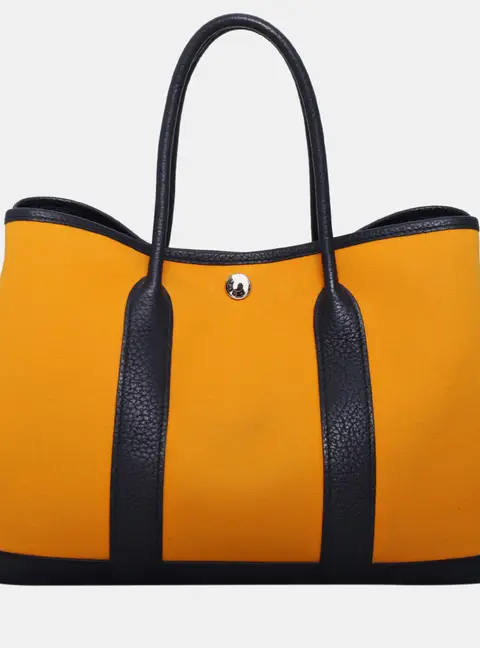 Hermes Garden Party 30 Jaune d'Or Bleu Outremer Bleu Indigo Canvas Negonda Leather Tote Bag