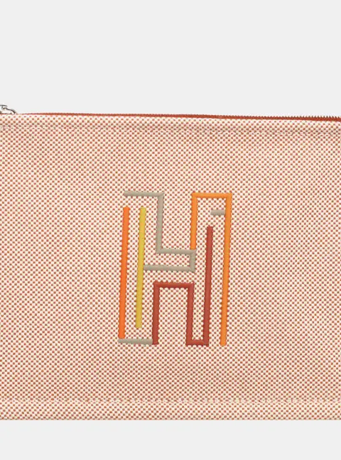 Hermes Labyrinthe Small Orange Canvas Pouch Bag