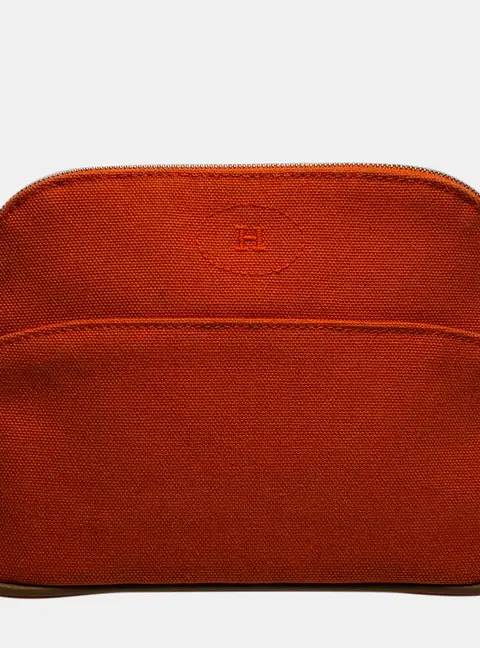 Hermes Bolide Mini Orange Feu Canvas Pouch Bag